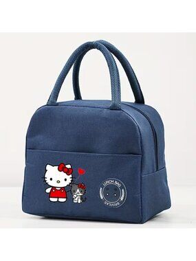 Hello Kitty Double-Layer Insulated Lunch Bag  Cute Navy Oxford Cloth Cooler Tote